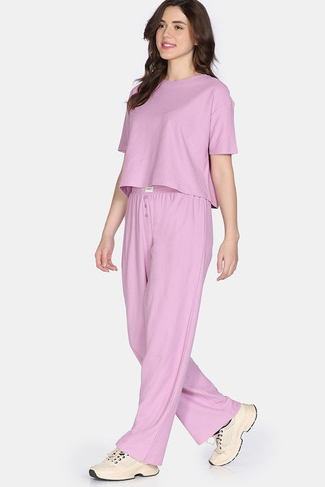 Zivame 2 Mile Fashion Knit Cotton Loungewear Set - Mauve Mist — image 4